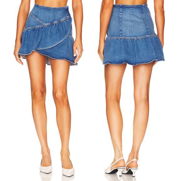 MOTHER The Minx Denim Mini Skirt Layover Wash Size 32 - Picture 1 of 7